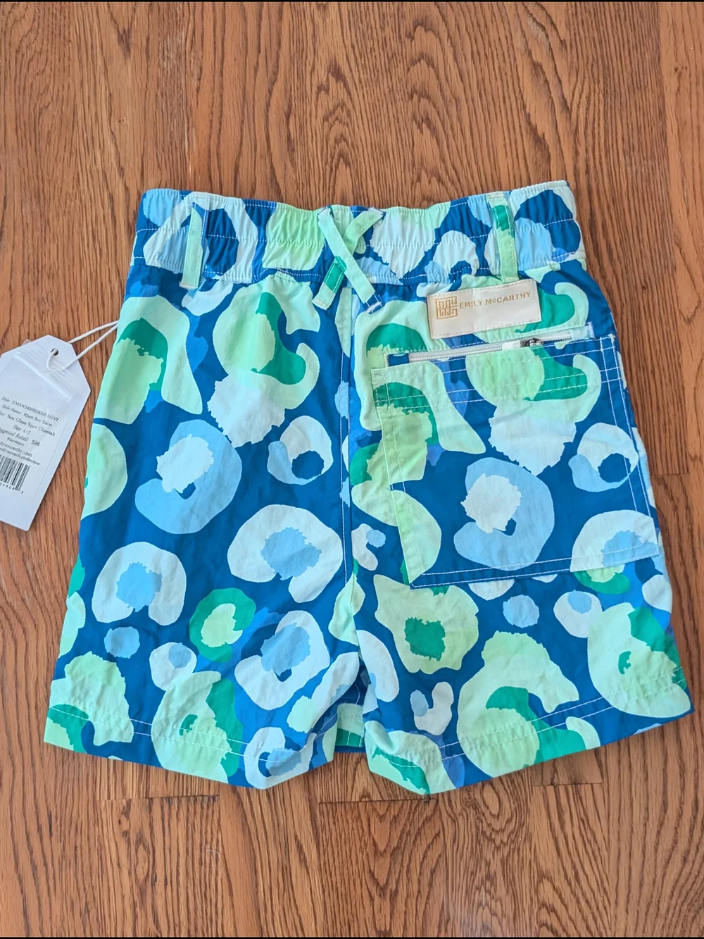 Emily McCarthy Blue Green Sea Glass Cheetah Print Boys Swim Trunks Shorts
